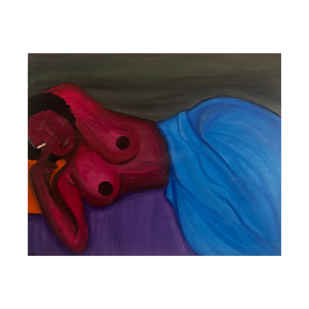Reclining Figure Art Poster — Colorful Abstract Female Nude Matte Horizontal Print