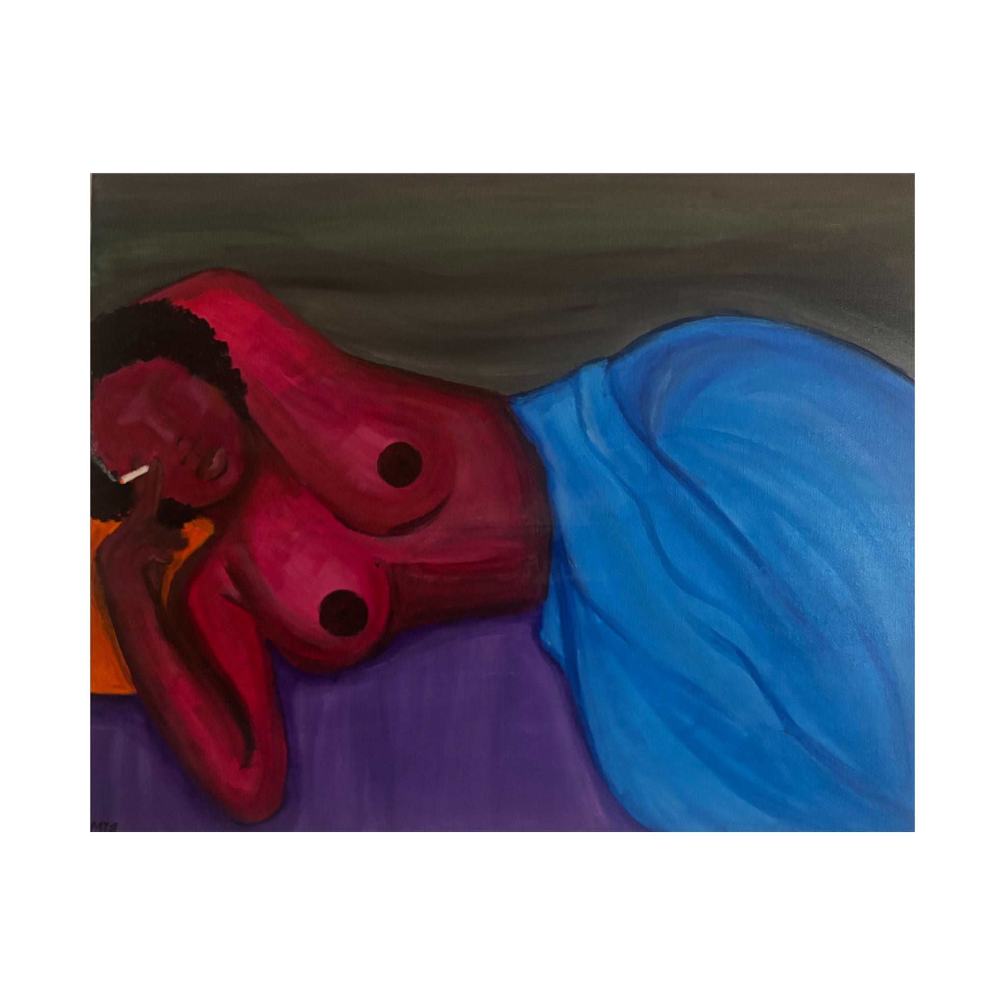Reclining Figure Art Poster — Colorful Abstract Female Nude Matte Horizontal Print
