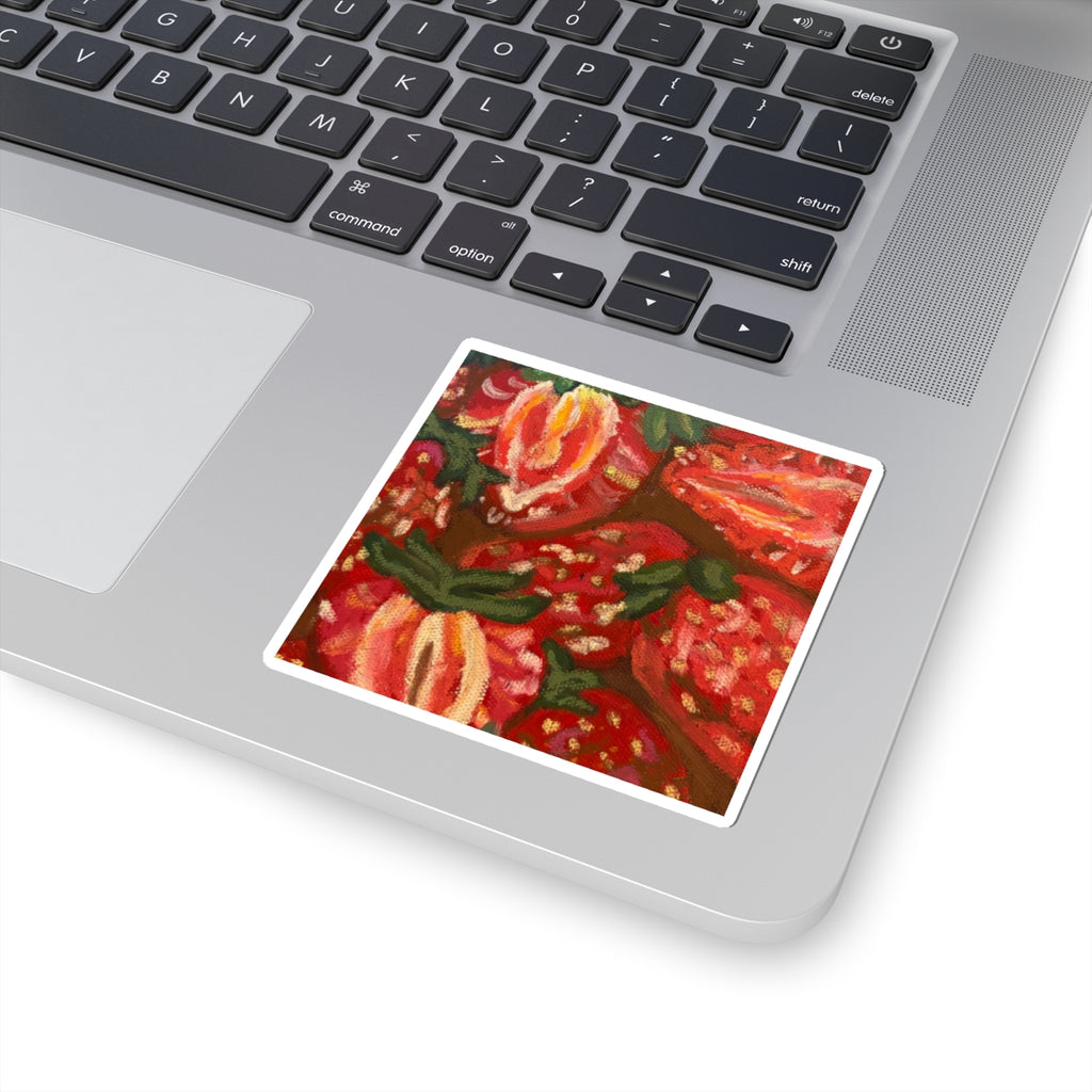 Strawberry Pattern Kiss-Cut Sticker — Vibrant Botanical Fruit Art Decal