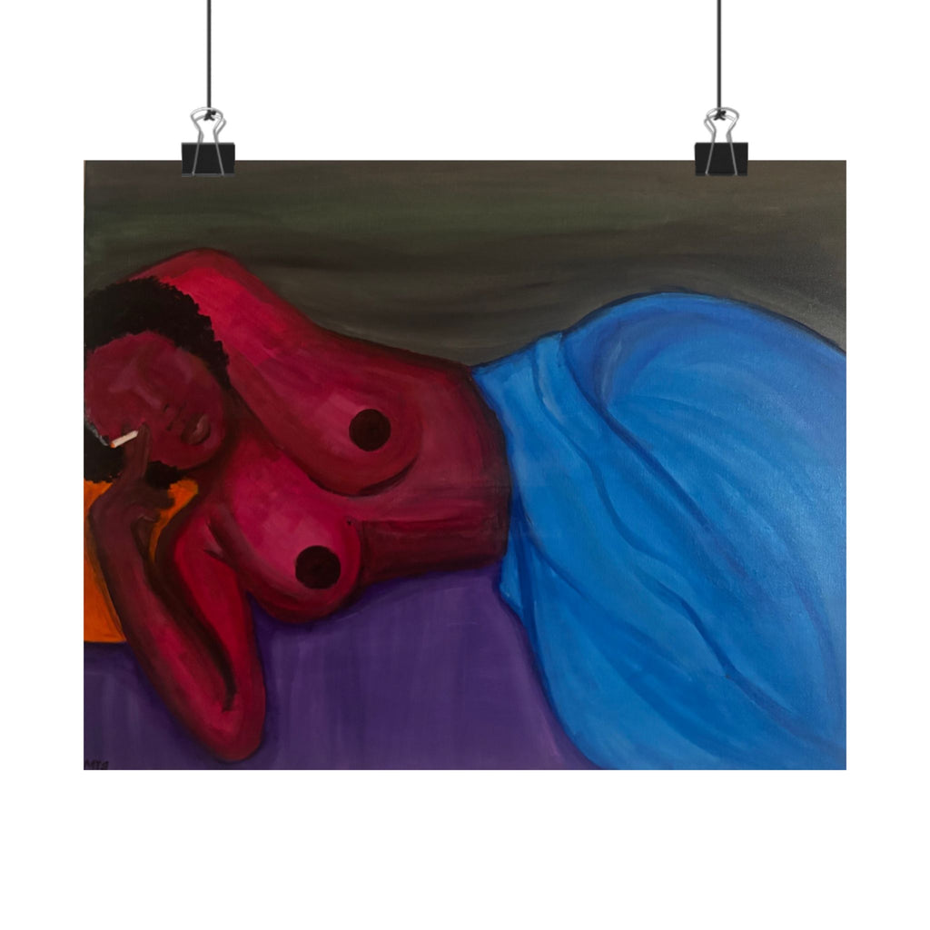 Reclining Figure Art Poster — Colorful Abstract Female Nude Matte Horizontal Print