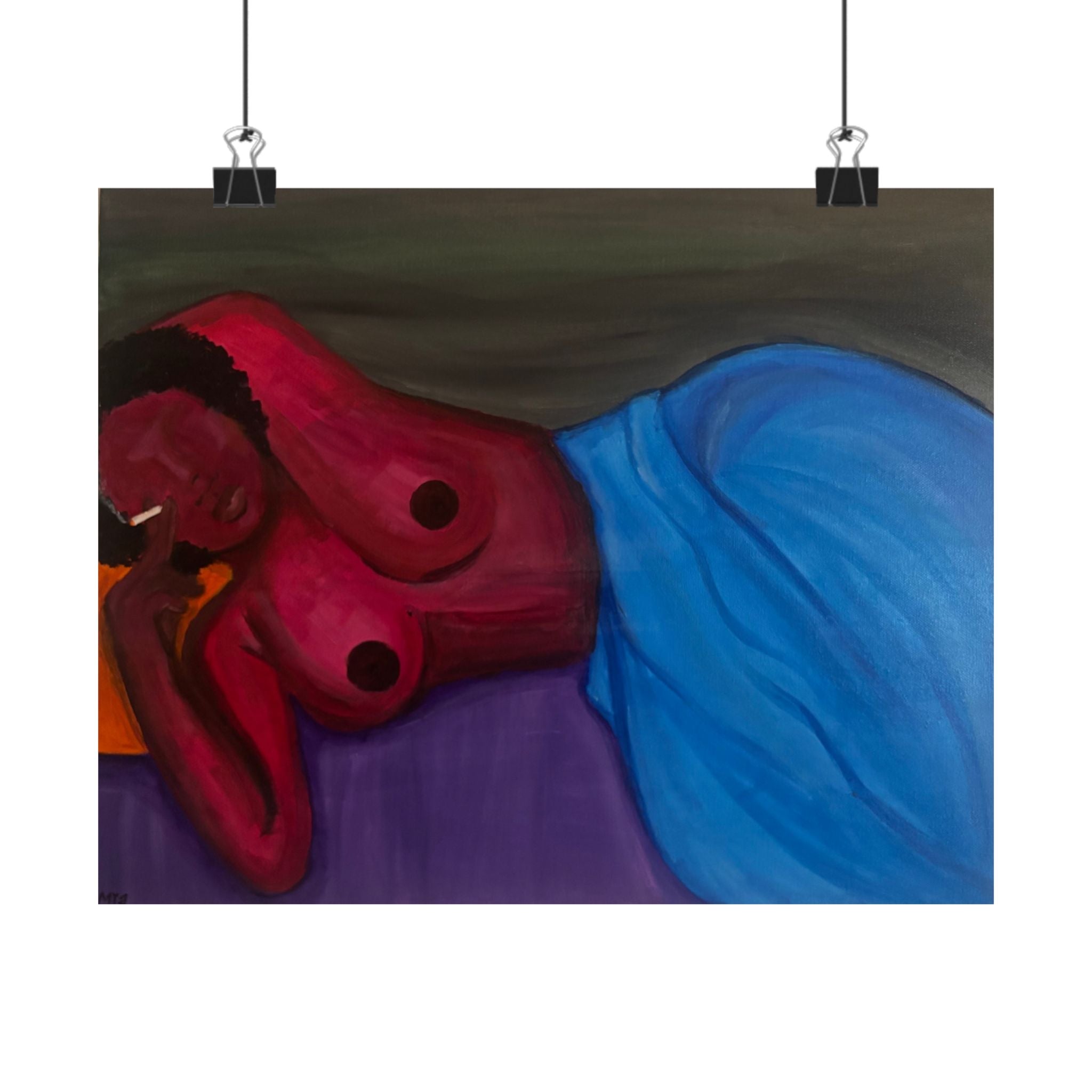 Reclining Figure Art Poster — Colorful Abstract Female Nude Matte Horizontal Print