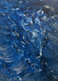 Abstract painting with blue and white brushstrokes
