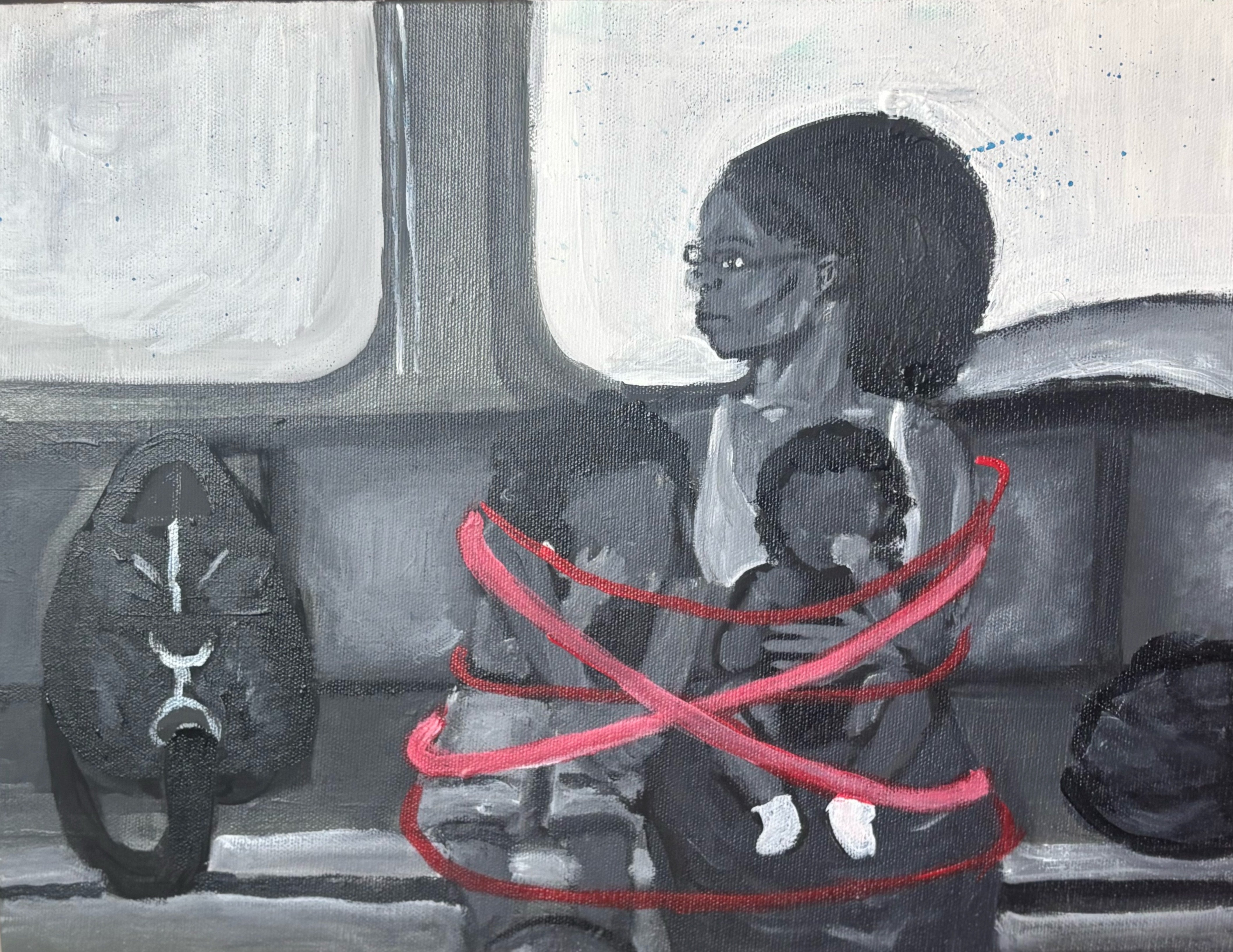 mom and her two kids riding the bus