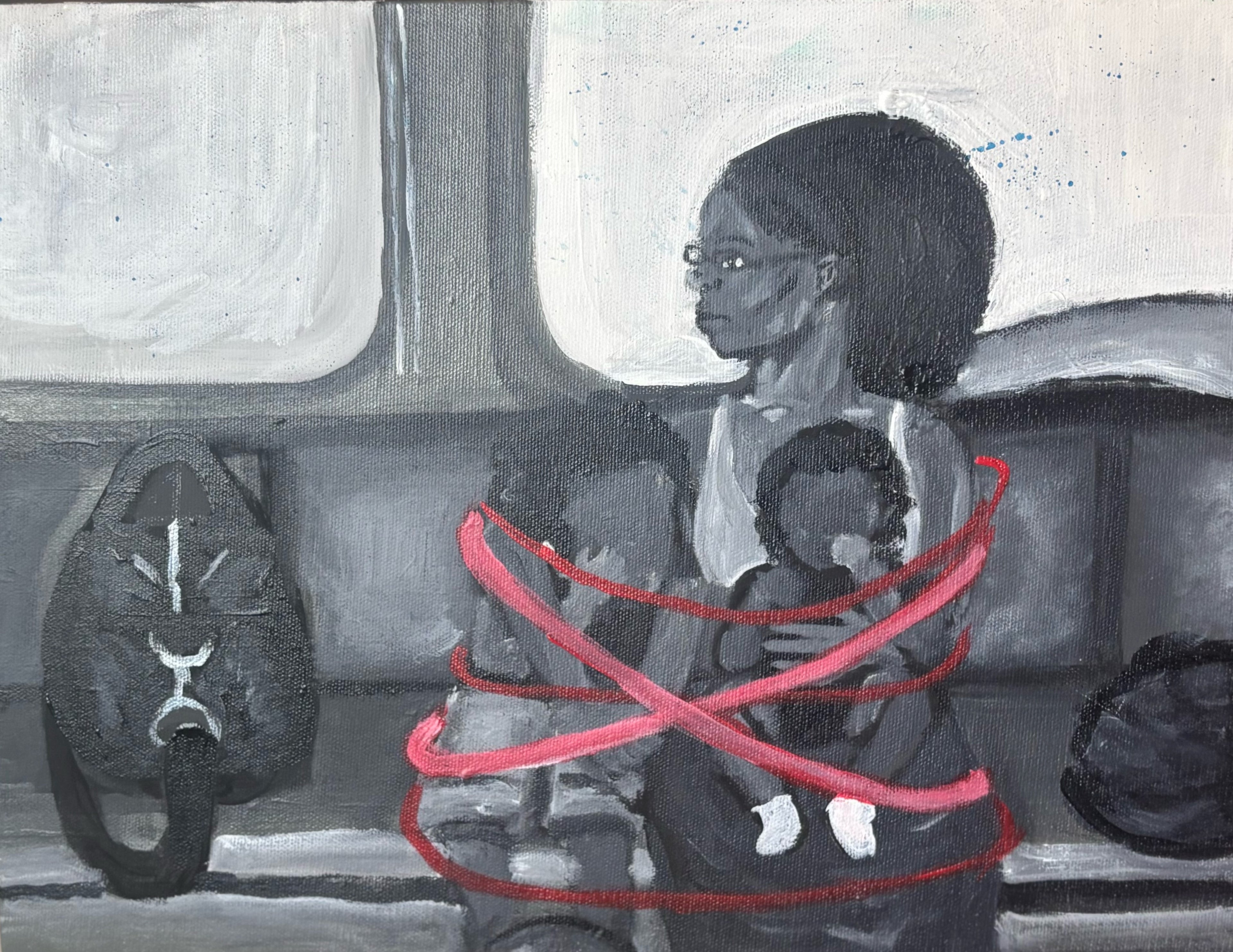 mom and her two kids riding the bus